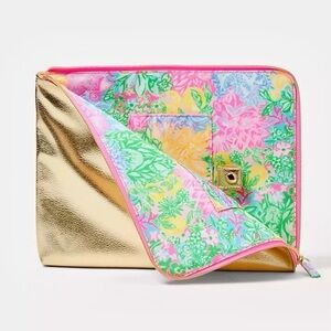 NWT Lilly Pulitzer Travel Organizer Pouch Bright Delight Patch Metallic Gold